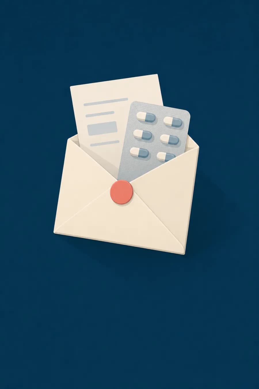 An envelope holding a letter and a blister pack card